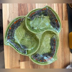 Leaf-Shaped Green Ceramic Serving Dish
